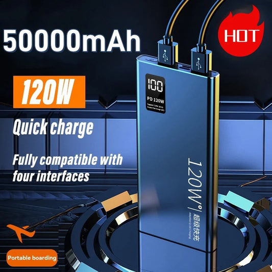 50000mAh Power Bank 120W Super Fast Charging Digital Display Upgraded Portable External Battery For Travel Camping Free Shipping